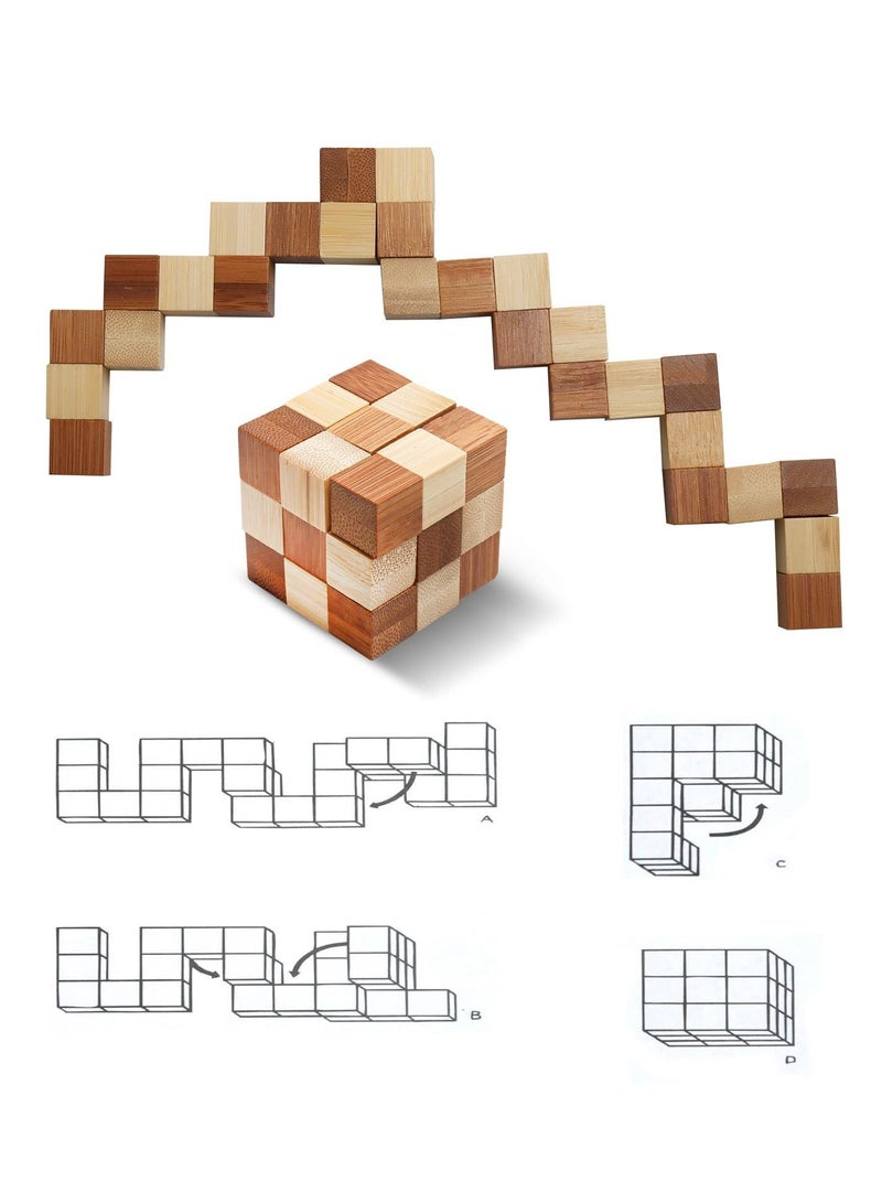 مجموعة 4 قطع من ألعاب الألغاز الخشبية مجموعة ألغاز ثلاثية الأبعاد للمراهقين والبالغين ألغاز منطقية خشبية مكعب ثعبان مكعب سحري كرة سحرية لعبة لغز ذهنية لعبة تفكيك وتركيب - Image 4
