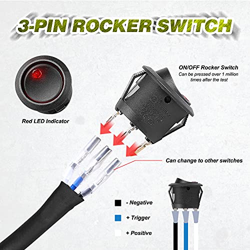LTEODCHEW 14.7ft Nylon Wiring Harness 2 Leads with Rock Switch 40A Relay 30A Fuse in-Line for LED Pods Fog Lights Off Road Work Light Bar Wiring Harness Single Lead for ATV UTV Truck Wrangler F150 - Image 3