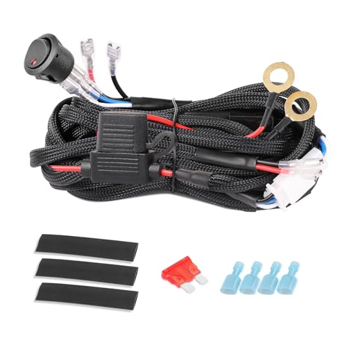 LTEODCHEW 14.7ft Nylon Wiring Harness 2 Leads with Rock Switch 40A Relay 30A Fuse in-Line for LED Pods Fog Lights Off Road Work Light Bar Wiring Harness Single Lead for ATV UTV Truck Wrangler F150 - Image 1