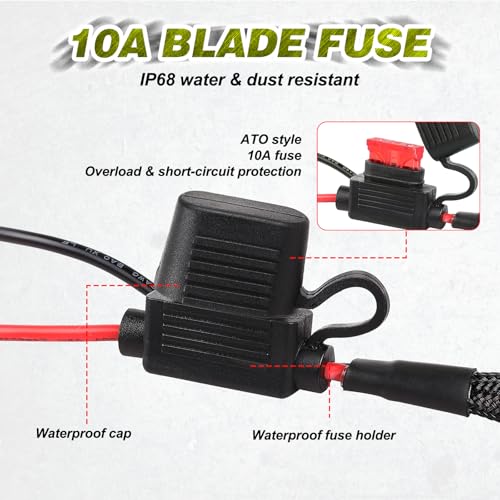 LTEODCHEW 14.7ft Nylon Wiring Harness 2 Leads with Rock Switch 40A Relay 30A Fuse in-Line for LED Pods Fog Lights Off Road Work Light Bar Wiring Harness Single Lead for ATV UTV Truck Wrangler F150 - Image 4