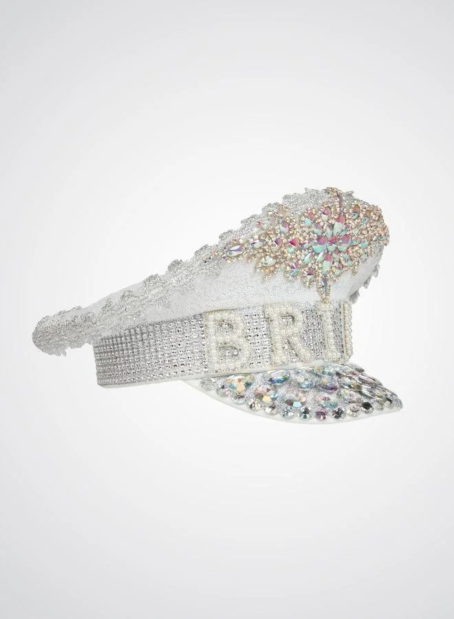 DAZED&ENGAGED BRIDE Rhinestone and pearl captain hat