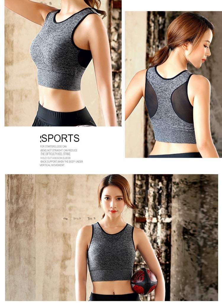 AROAQ Full Coverage Longline Sports Bra, Shockproof Fitness Yoga Running Sports Bra,  Seamless Quick-drying Medium Impact Push Up Tank Top For Yoga Gym Workout, (Size L, Blue) - Image 3