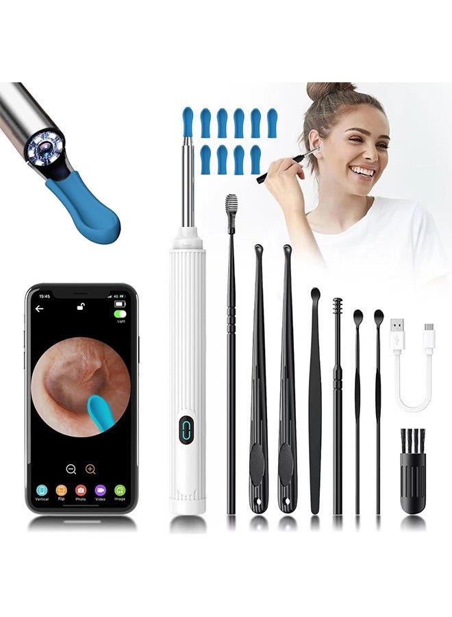 Hihonor Ear Wax Removal Tool Camera Kit, Wi-Fi Visible Wax Elimination Spoon, Wireless Ear Wax Remover with 1080P HD Endoscope and 9 Soft Silicone Ear Scoops, 9 Wax Elimination Spoon,for iPhone, iPad, Android Phones, White - Image 1
