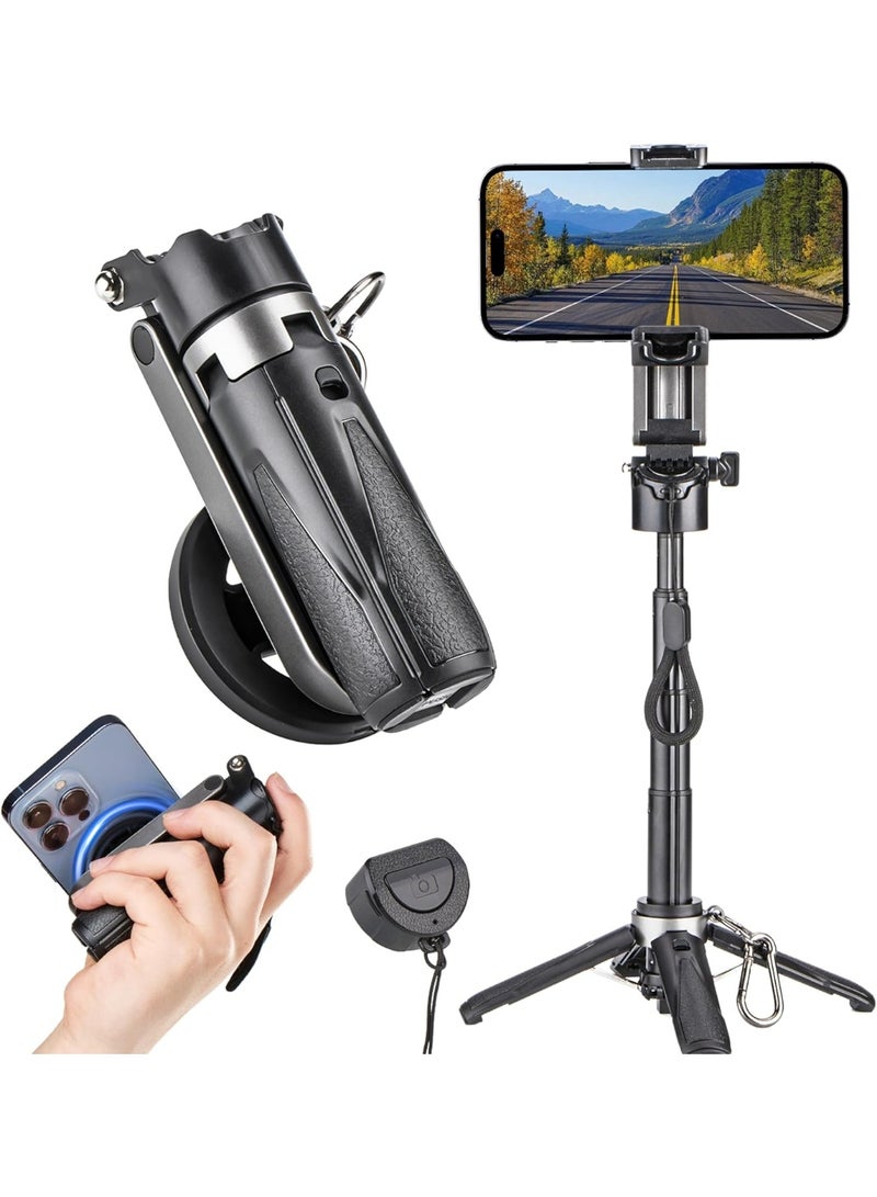 for Magsafe Tripod Stand for iPhone,Portable Pocket Size Selfie Stick with Rechargeable Remote and Metal Ring,Extendable Detachable Cell Phone Tripod Compatible with iPhone/Android - Image 1