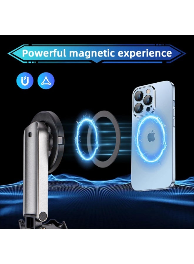 for Magsafe Tripod Stand for iPhone,Portable Pocket Size Selfie Stick with Rechargeable Remote and Metal Ring,Extendable Detachable Cell Phone Tripod Compatible with iPhone/Android - Image 4