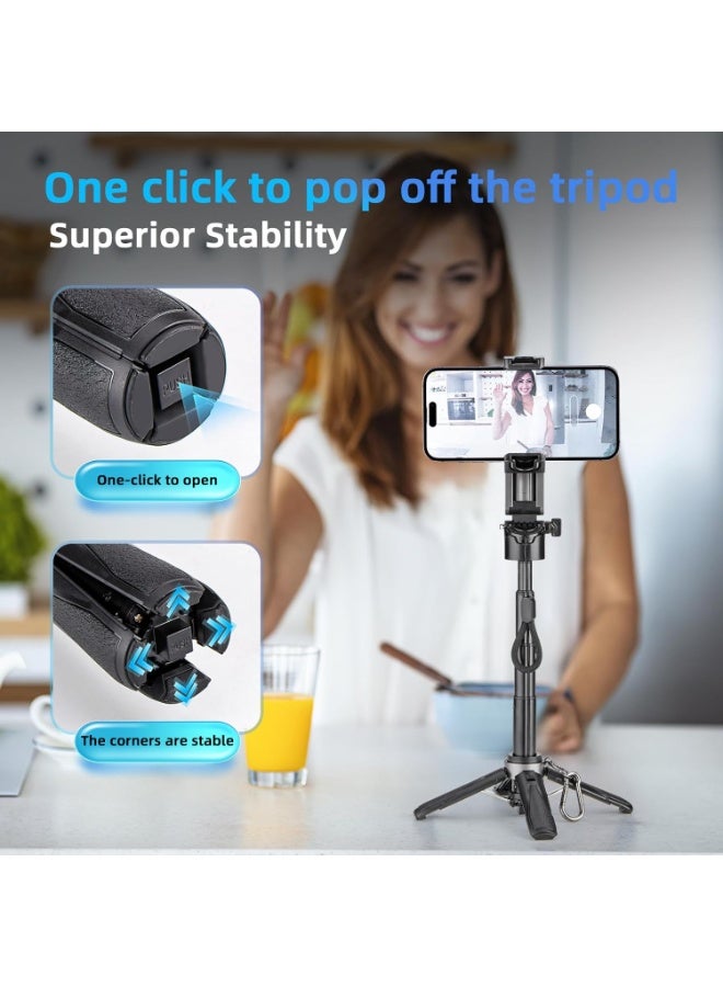 for Magsafe Tripod Stand for iPhone,Portable Pocket Size Selfie Stick with Rechargeable Remote and Metal Ring,Extendable Detachable Cell Phone Tripod Compatible with iPhone/Android - Image 2