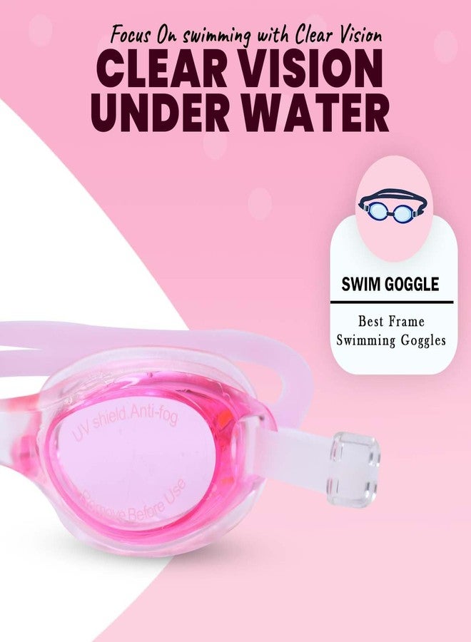 غلان نظارات سباحة GLAN قابلة للتعديل مع سدادات أذن | نظارات سباحة مضادة للضباب مع حزام للأطفال والكبار، عبوة من قطعة واحدة (لون وردي) - Image 4