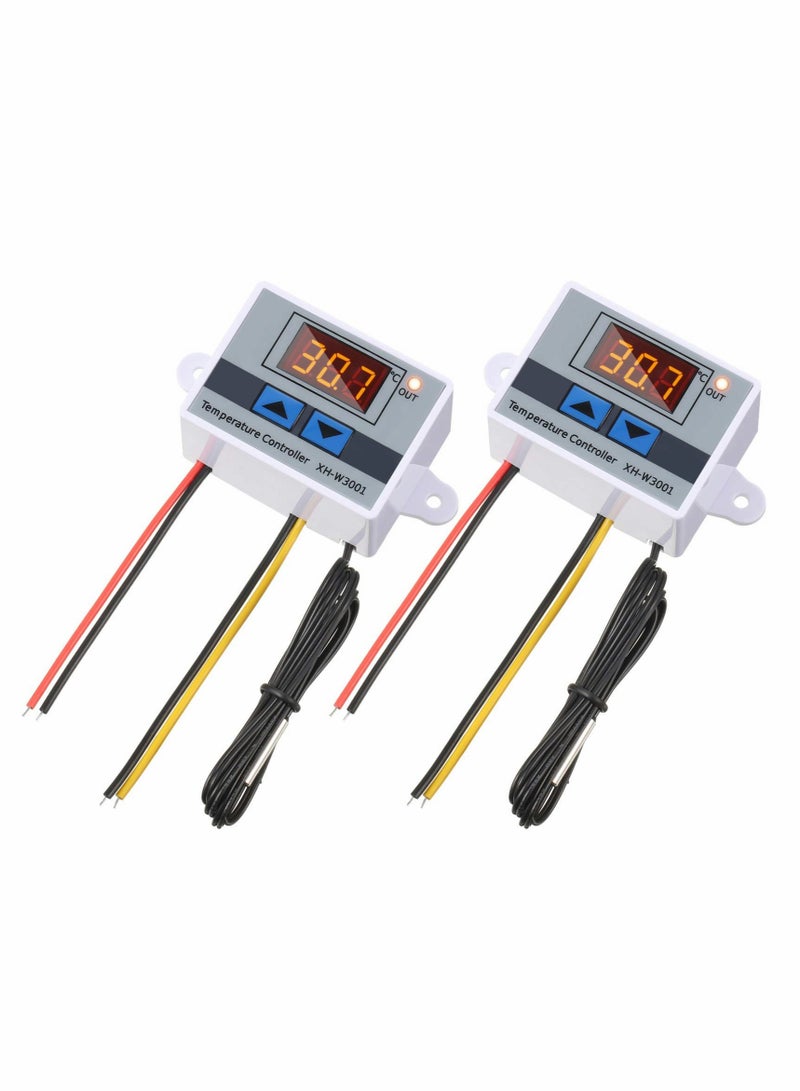 XH-W3001 Digital LED Temperature Controller Module Digital Thermostat Switch with Waterproof Probe Programmable Heating Cooling Electronic Thermostat Range from -50℃ to 110℃ (12V 10A 120W), 2 Pack - Image 1