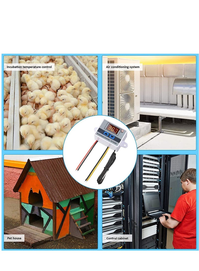 XH-W3001 Digital LED Temperature Controller Module Digital Thermostat Switch with Waterproof Probe Programmable Heating Cooling Electronic Thermostat Range from -50℃ to 110℃ (12V 10A 120W), 2 Pack - Image 2