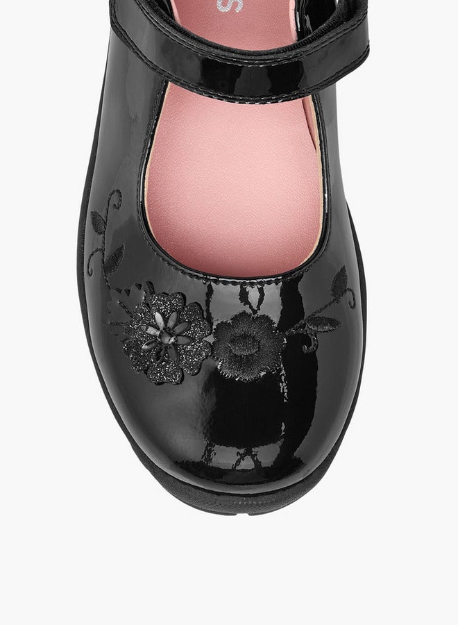 جونيورز حذاء ماري جين مطرز بالزهور للبنات بإغلاق بشريط لاصق - Image 4