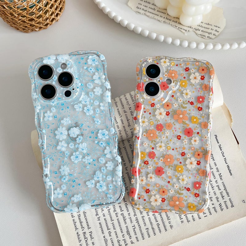 RALEAVO for iPhone 16 Pro Max Case Cute Floral Pattern Design,Clear Curly Wave Frame Cover for Women,Soft Shockproof Anti-Slip Protective Case for iPhone 16 Pro Max,Pink Flowers - Image 4