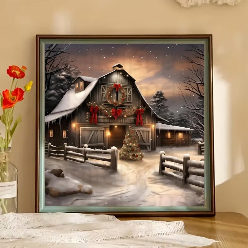 BOHADIY Christmas Night Diamond Painting Kits for Adults, 5D Snowy Winter Diamond Art Kits for Adults Beginner, DIY Full Drill Farm House Diamonds Paintings Gem Art and Crafts Kit Home Decor 12x12inch - Image 2