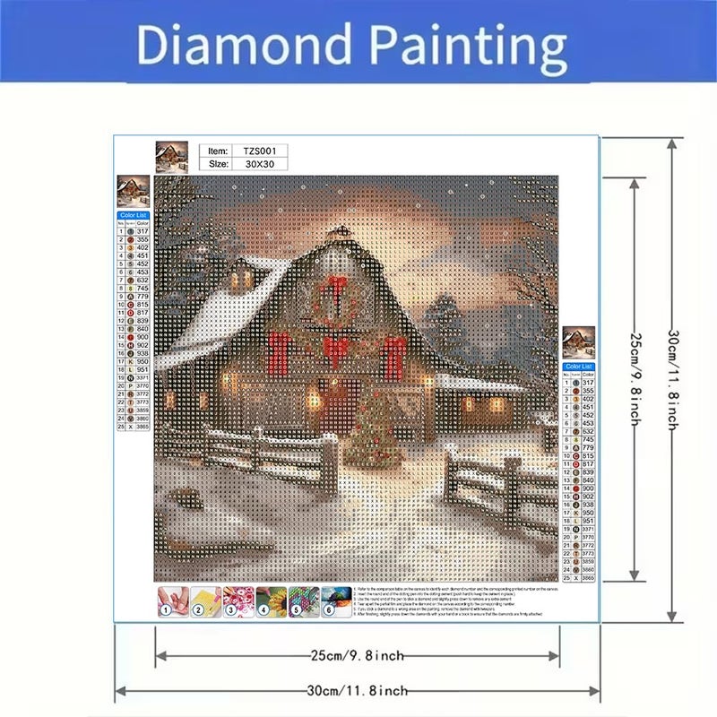 BOHADIY Christmas Night Diamond Painting Kits for Adults, 5D Snowy Winter Diamond Art Kits for Adults Beginner, DIY Full Drill Farm House Diamonds Paintings Gem Art and Crafts Kit Home Decor 12x12inch - Image 5