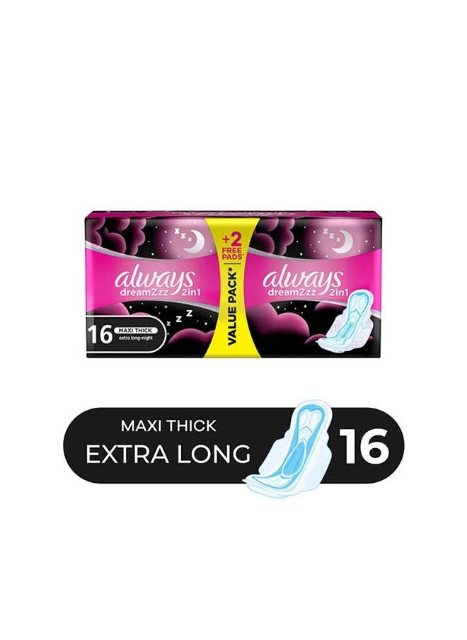 Dreamzzz 2 In1 Feather Soft Maxi Thick Extra Long Sanitary Pads With Wings 16 Pcs