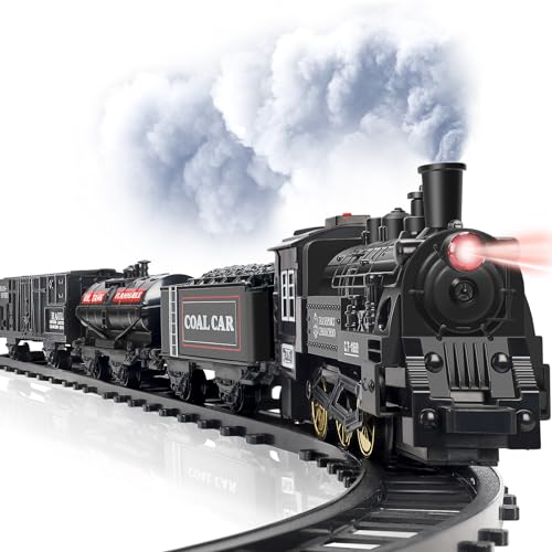 OCHIDO Train Set Electric Train Toy Gift for Boys Girlswith Railway KitsSteam LocomotiveTransport Vehicle Tracks LightSmokes SoundChristmas Train Gifts for 3 4 5 6 7 8 Year Old Kids - Image 1