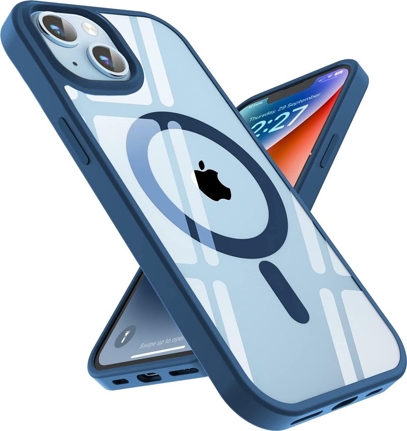 EGOTUDE Ultra-Hybrid Case Magnetic Case Cover with Built in Magnets Compatible with Mag for iPhone 14 / iPhone 13 (Polycarbonate, Transparent Back) (Blue) - Image 1