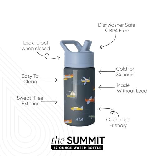 Simple Modern Kids Water Bottle with Straw Lid 14oz Insulated Stainless Steel Kids Tumbler Spill Proof Toddler Cup for School Girls Boys Summit Wheels Up - Image 3