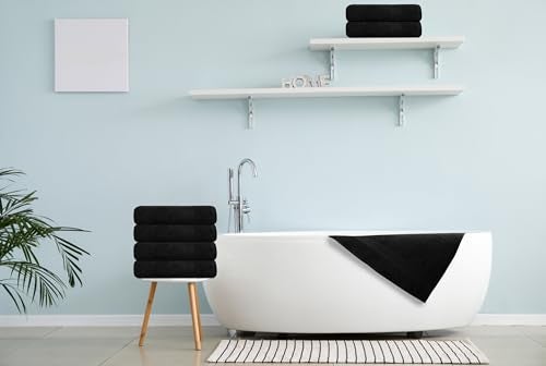 TEXCRAFT Medium Size Bath Towels Set of 6 – 100% Cotton Terry – 24" x 48" – Quick Dry, Soft & Highly Absorbent – Black Towels for Bathroom, Gym, Spa, Pool & Daily Use - Image 4