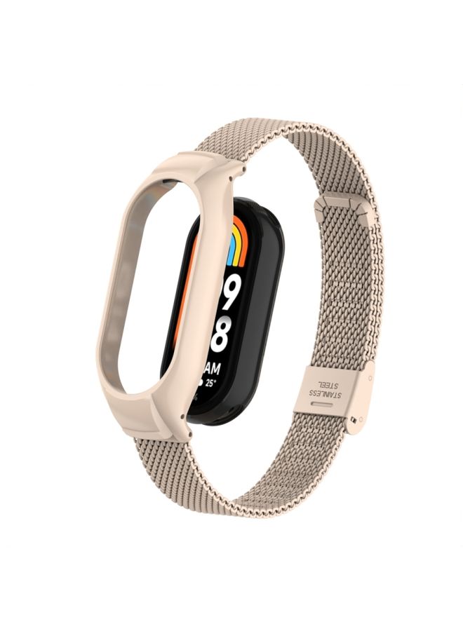 Replacement Strap For Xiaomi Mi Band 8 Integrated Metal Case + Steel Mesh Buckle Watch Band Lotus Pink 