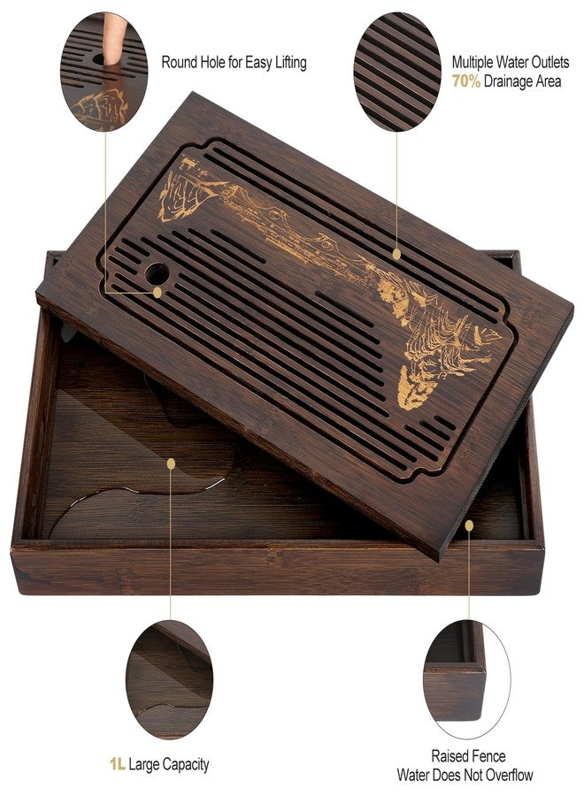 Jotsport 15 Inch Bamboo Kung Fu Tea Tray with Water Storage Drainage for Gongfu Tea Set Chinese Tea Ceremony Serving Table Set - Image 5