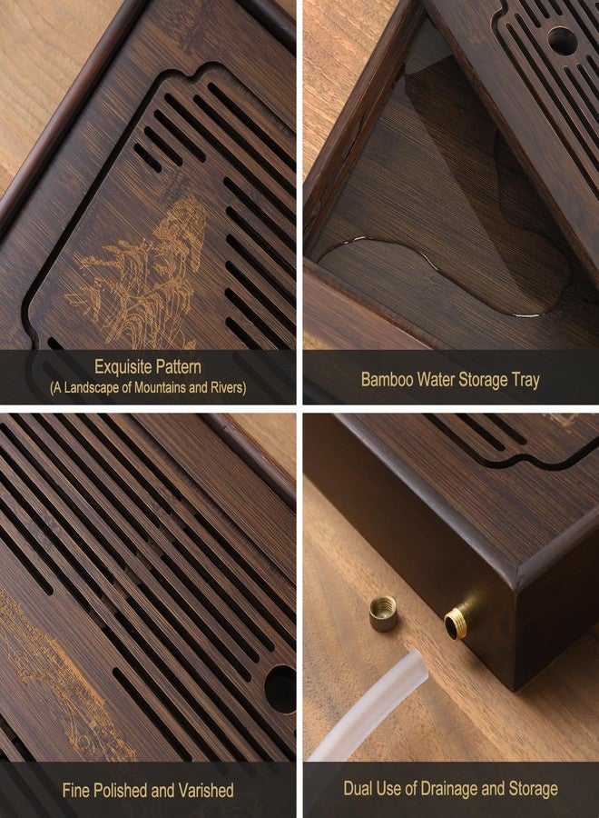 Jotsport 15 Inch Bamboo Kung Fu Tea Tray with Water Storage Drainage for Gongfu Tea Set Chinese Tea Ceremony Serving Table Set - Image 4