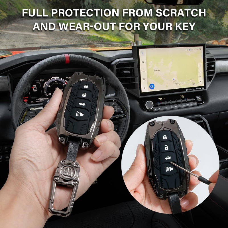 MOCHENT Mech Style Heavy Metal Key Fob Cover for Toyota Tundra 2022-2025 2026, 2025 2026 Camry, Corolla Cross Tacoma 4Runner Sequoia Grand Highlander etc, Zinc Alloy Key Case Protector, 4 Buttons, Gunmetal - Image 3
