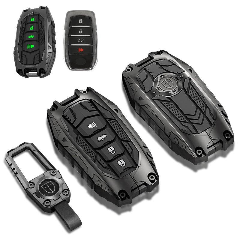 MOCHENT Mech Style Heavy Metal Key Fob Cover for Toyota Tundra 2022-2025 2026, 2025 2026 Camry, Corolla Cross Tacoma 4Runner Sequoia Grand Highlander etc, Zinc Alloy Key Case Protector, 4 Buttons, Gunmetal - Image 1