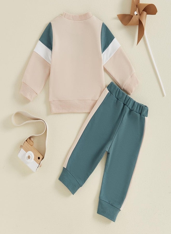 MoZiKQin Toddler Baby Boy Girl Fall Clothes Contrast Color Long Sleeve Sweatshirt Tops and Pants Set 2Pcs Winter Outfits (Blue, 6-12 Months) - Image 4
