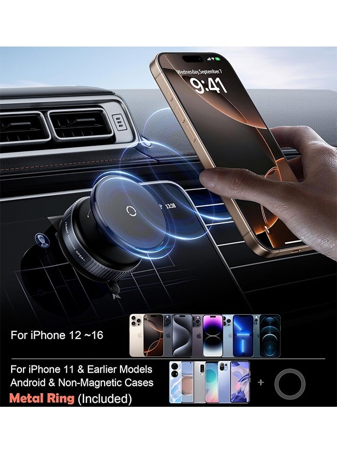 360 درجة حامل هاتف مغناطيسي قابل للدوران، كأس شفط حر اليدين قابل للضبط حامل هاتف السيارة للسيارة/صالة الألعاب الرياضية/مرآة/سطح أملس، متوافق مع جميع الهواتف الذكية - Image 4