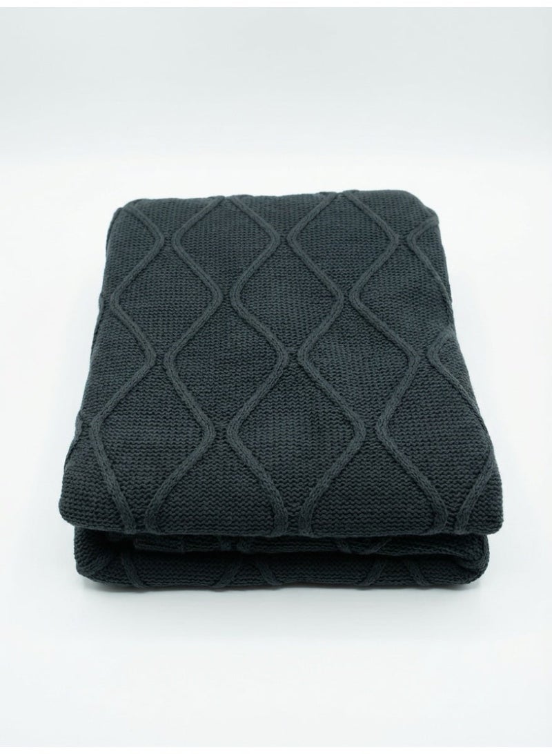 Ambrosia 130 x 160 cm Premium Cotton Diamond Knitted Throw Blanket Charcoal Grey, 400GSM Soft Breathable Decorative Bed Runner For Sofa Couch And Travel - Image 1