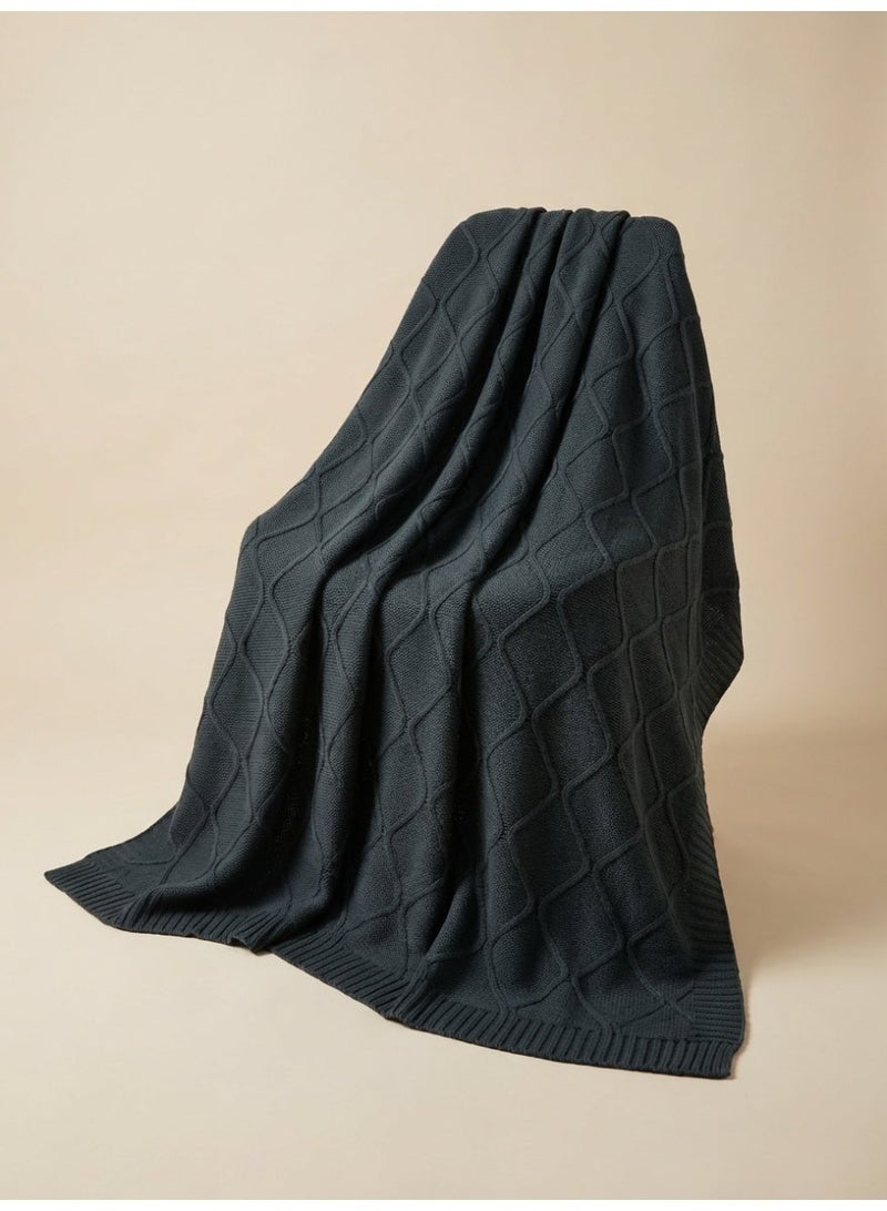 Ambrosia 130 x 160 cm Premium Cotton Diamond Knitted Throw Blanket Charcoal Grey, 400GSM Soft Breathable Decorative Bed Runner For Sofa Couch And Travel - Image 2