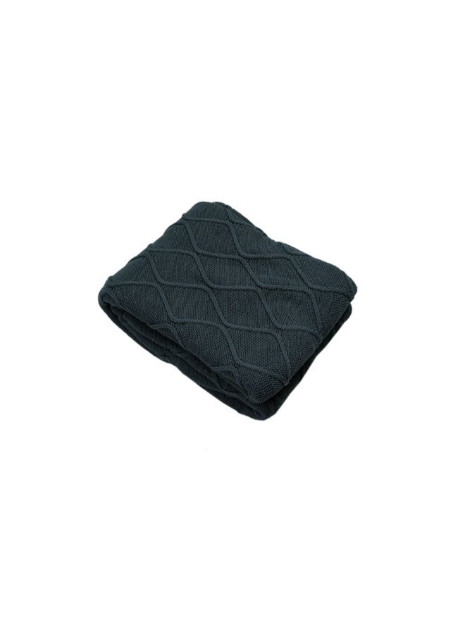 Ambrosia 130 x 160 cm Premium Cotton Diamond Knitted Throw Blanket Charcoal Grey, 400GSM Soft Breathable Decorative Bed Runner For Sofa Couch And Travel - Image 5