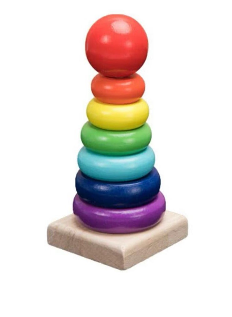 Verona Shape stacking game  Classic wooden rainbow color with innovative and educational design for children 8.89x8.89x21.59cm  - Image 1