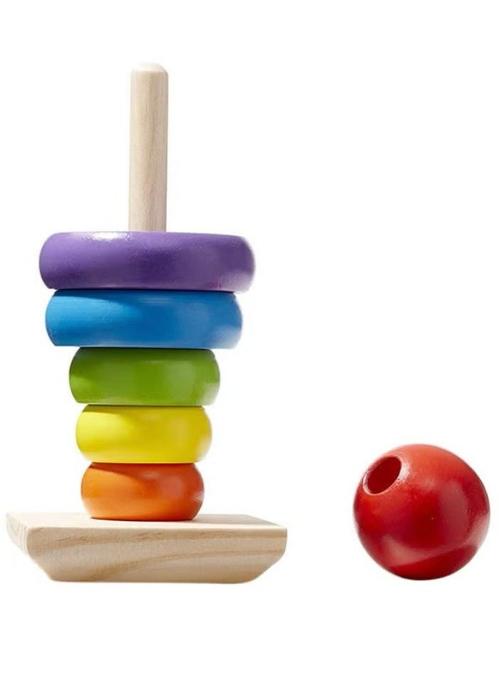 Verona Shape stacking game  Classic wooden rainbow color with innovative and educational design for children 8.89x8.89x21.59cm  - Image 4