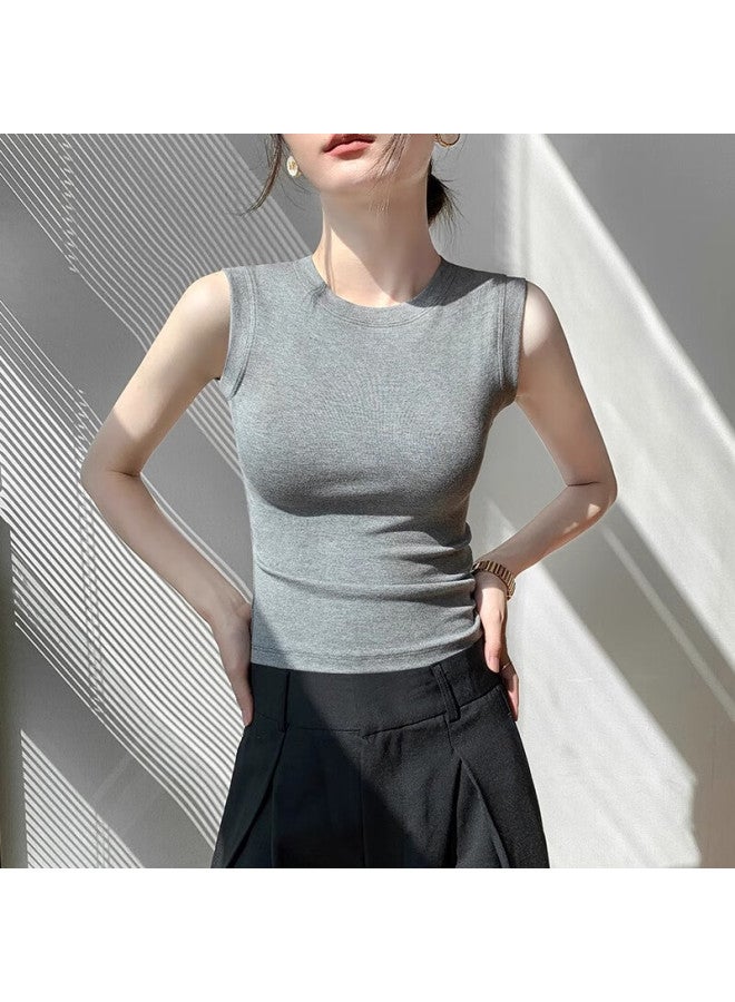 نومي Nome Women's High Neck Sleeveless Ribbed Slim Fit Korean Style Tank Top Innerwear Black 2XL - Image 3