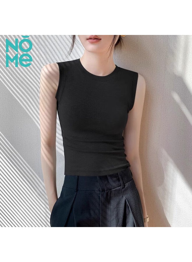 نومي Nome Women's High Neck Sleeveless Ribbed Slim Fit Korean Style Tank Top Innerwear Black 2XL - Image 1
