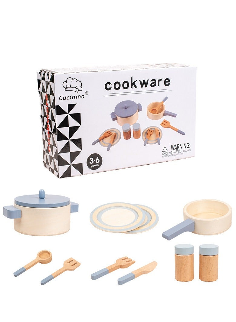 Wooden Kids Simulation Kitchen Cooking Toys Cookware Pot Set - Image 1