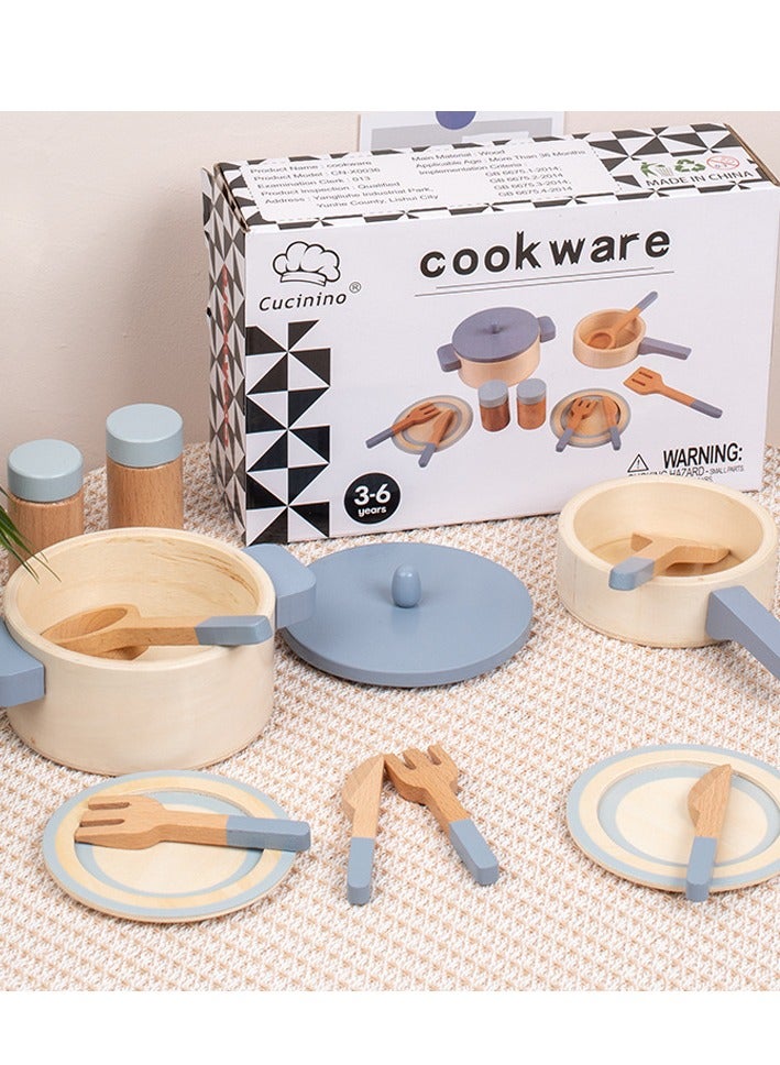 Wooden Kids Simulation Kitchen Cooking Toys Cookware Pot Set - Image 5