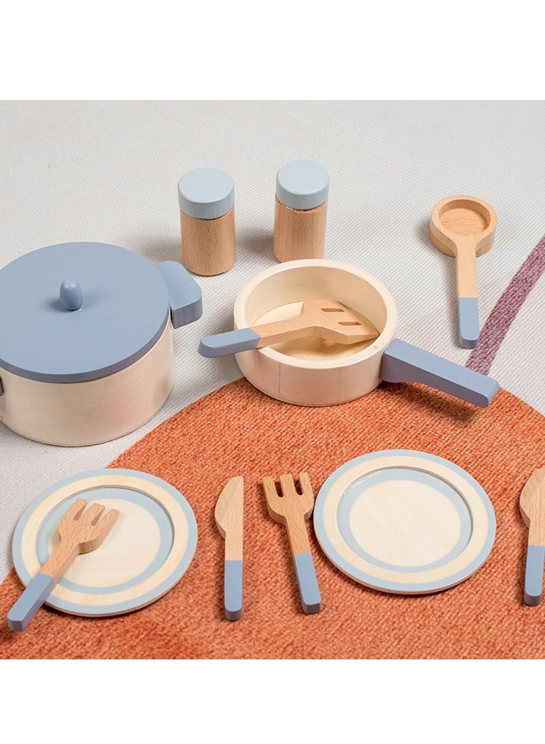 Wooden Kids Simulation Kitchen Cooking Toys Cookware Pot Set - Image 2