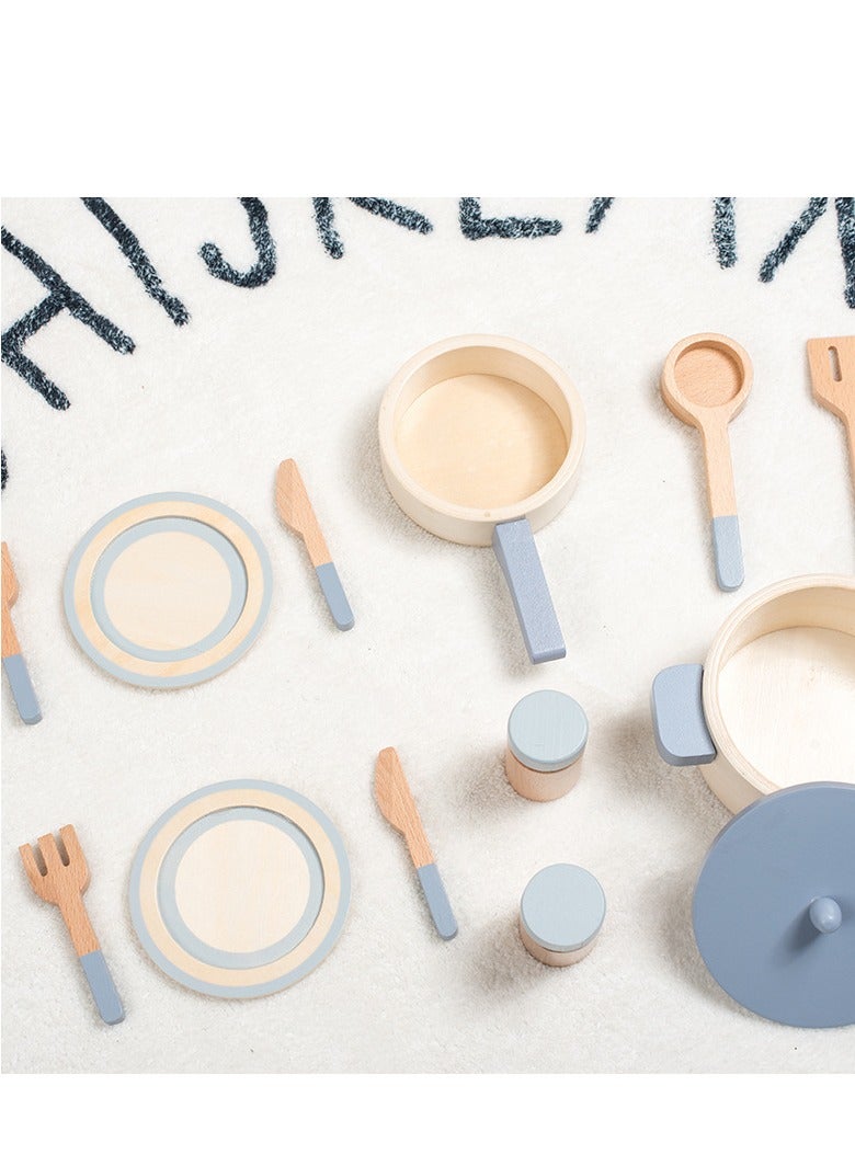 Wooden Kids Simulation Kitchen Cooking Toys Cookware Pot Set - Image 3