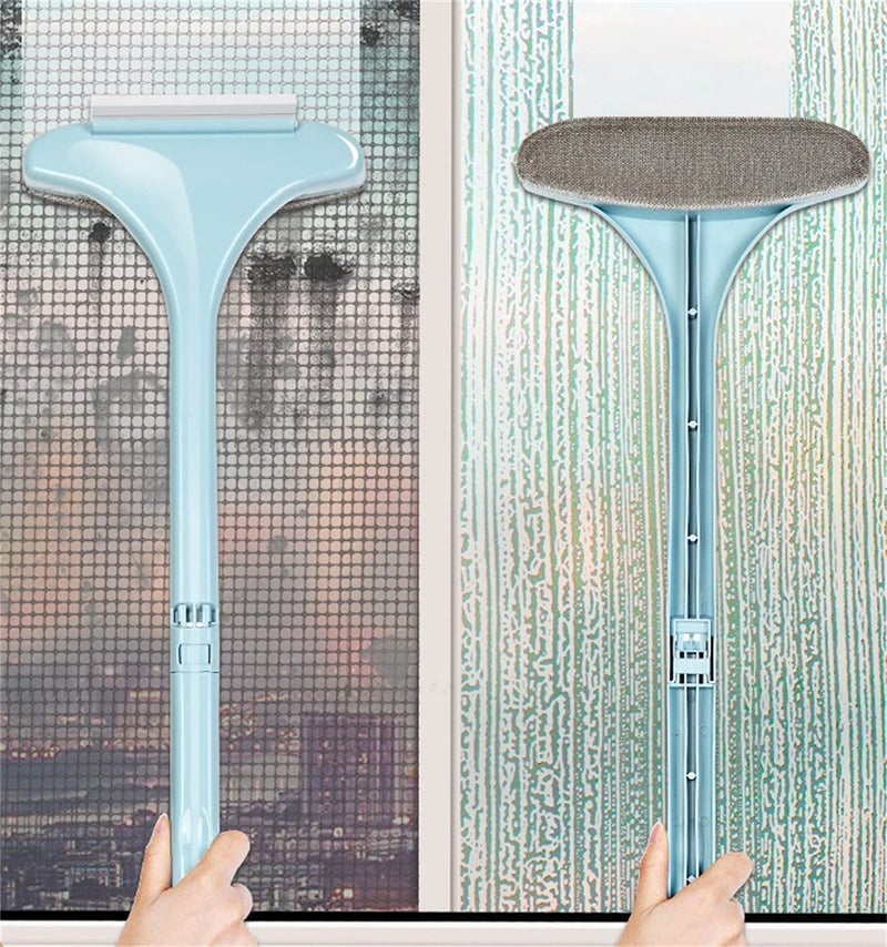 AIMERS 2 in 1 Window Cleaner Brush Glass Cleaning Scraper Wet and Dry DualUse Car Wiper WipingFree Window Screen Dust Collector Disassembled and Assembled Duster Kit Multicolor
