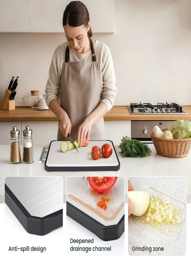NCUE Cutting Boards for Kitchen, Double-Sided 304 Stainless Steel Cutting Board and Wheat Straw PP, for Meat and Vegetables, Thickened Non-Slip Non Toxic Chopping Board, Dishwasher Safe, 16.5"×11" - Image 4