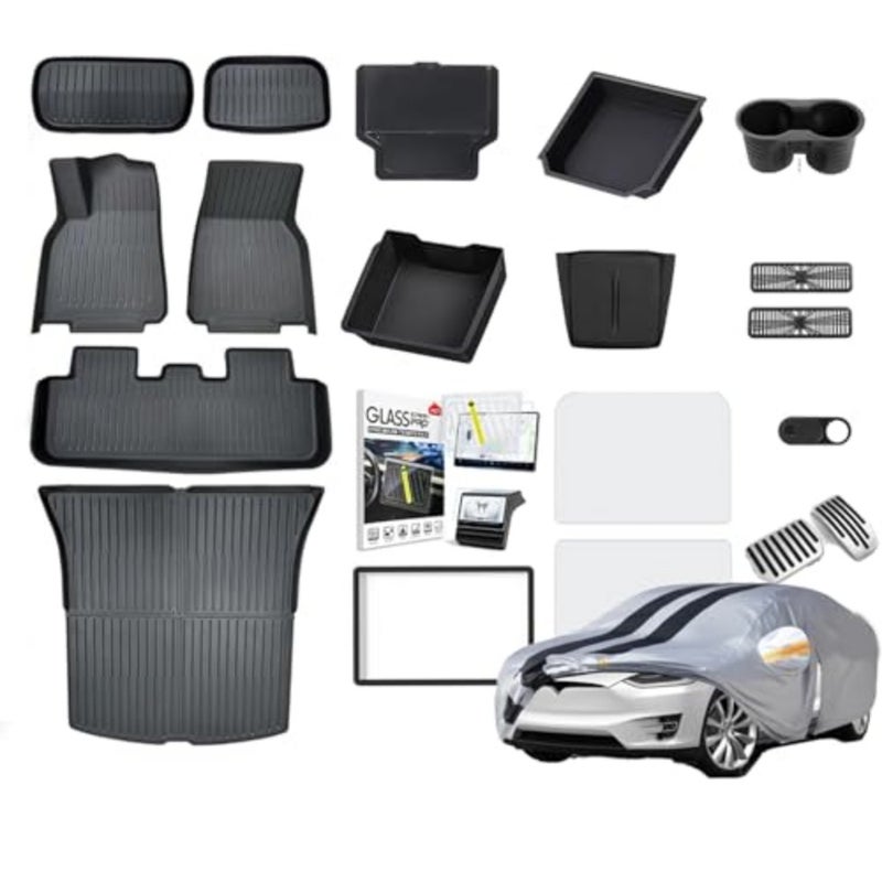 [22-in-1] Ultimate Starter Accessories Kit for Tesla Model Y Juniper2025, Full Interior Exterior Protection Floor Mats, Car Cover Organizer, 15.4inch Screen Protector, Roof Sunshade, Windshield - Image 1