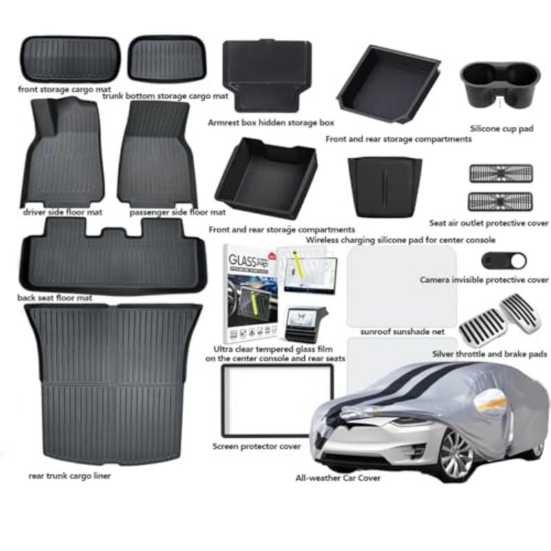 [22-in-1] Ultimate Starter Accessories Kit for Tesla Model Y Juniper2025, Full Interior Exterior Protection Floor Mats, Car Cover Organizer, 15.4inch Screen Protector, Roof Sunshade, Windshield - Image 2