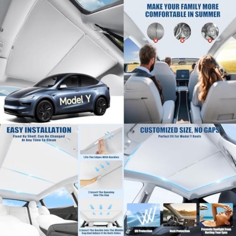 [22-in-1] Ultimate Starter Accessories Kit for Tesla Model Y Juniper2025, Full Interior Exterior Protection Floor Mats, Car Cover Organizer, 15.4inch Screen Protector, Roof Sunshade, Windshield - Image 5