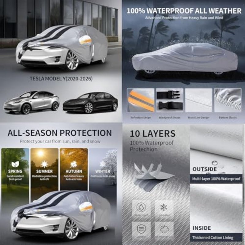 [22-in-1] Ultimate Starter Accessories Kit for Tesla Model Y Juniper2025, Full Interior Exterior Protection Floor Mats, Car Cover Organizer, 15.4inch Screen Protector, Roof Sunshade, Windshield - Image 3