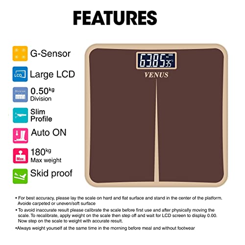 Venus (Made in India) Electronic Digital Personal Bathroom Weight Machine for Body Weight upto 180 kg Weighing Scale with 24 Months Warranty - Image 5