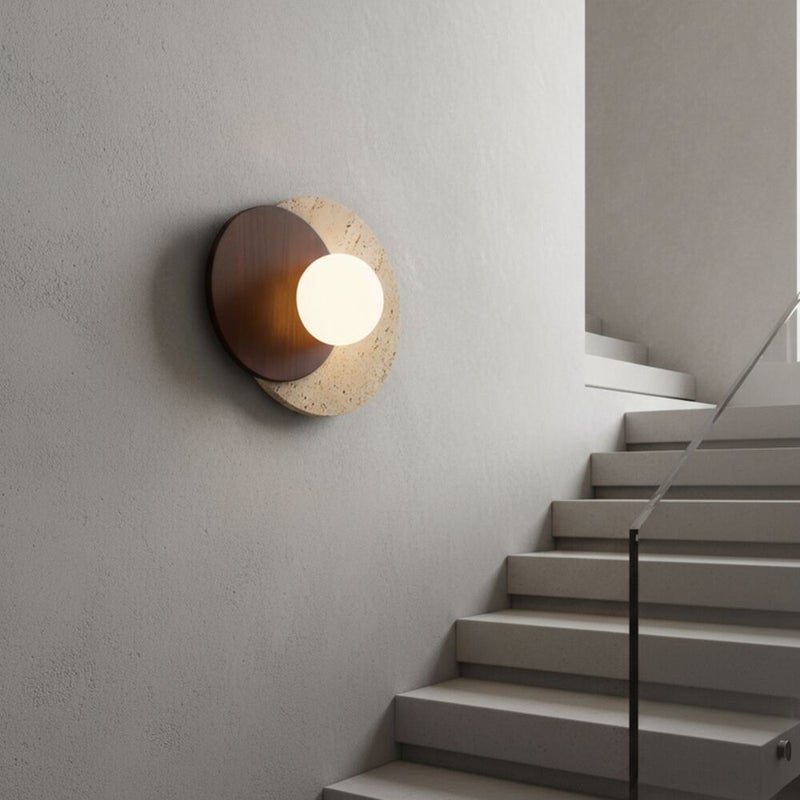 DANUBE HOME Lyra Travertine Wall Lamp Contemporary Indoor Wall Lamps Wall Mounted Lanterns G9 Modern Design Indoor Lighting For Bedroom Dining Living Room L25xW25xH25cm-White Brown - Image 3