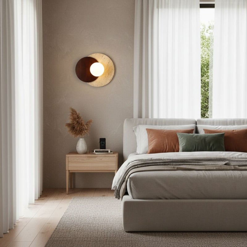 DANUBE HOME Lyra Travertine Wall Lamp Contemporary Indoor Wall Lamps Wall Mounted Lanterns G9 Modern Design Indoor Lighting For Bedroom Dining Living Room L25xW25xH25cm-White Brown - Image 2