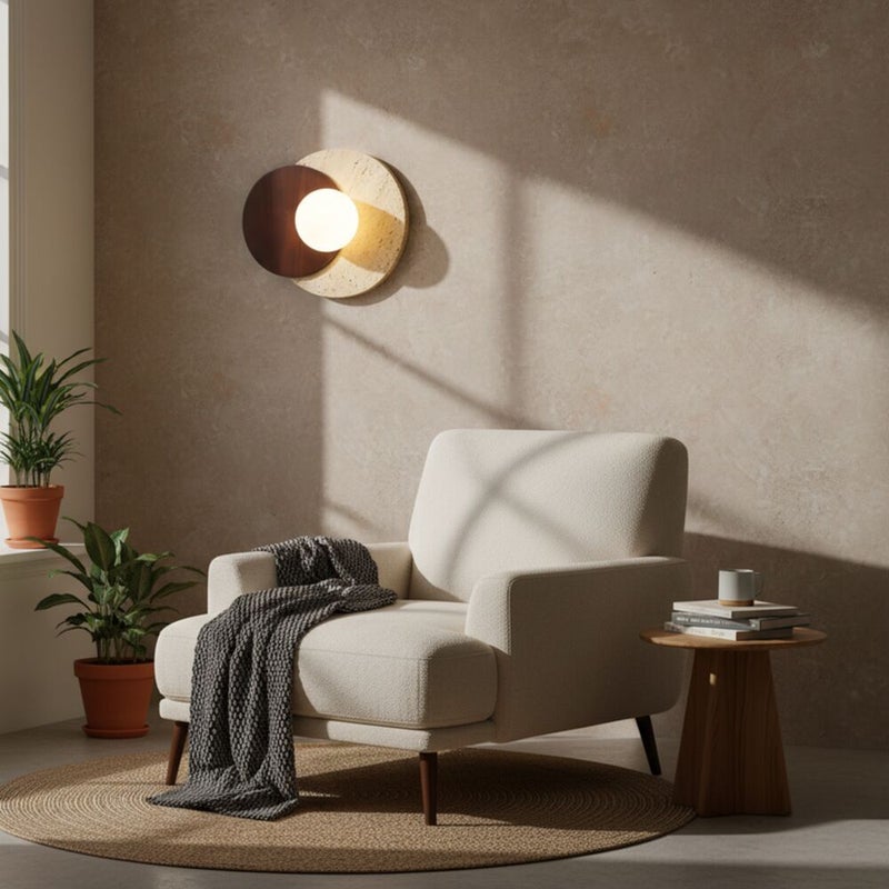 DANUBE HOME Lyra Travertine Wall Lamp Contemporary Indoor Wall Lamps Wall Mounted Lanterns G9 Modern Design Indoor Lighting For Bedroom Dining Living Room L25xW25xH25cm-White Brown - Image 4